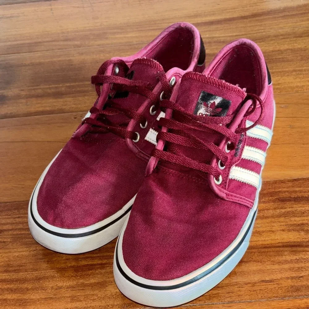 Adidas Red Canvas Low-Top Sneakers with White Stripes size 7.5